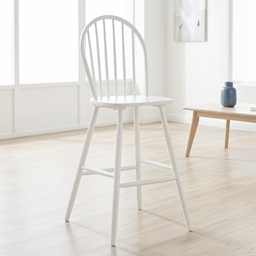 Set de 2 Butacos de Barra Windsor de Madera de 30", Blancos | Sillas de Barra de Madera con Respaldo de Espinilla, Asientos Cómodos para Bistro, Cocina y Comedor miniatura 2