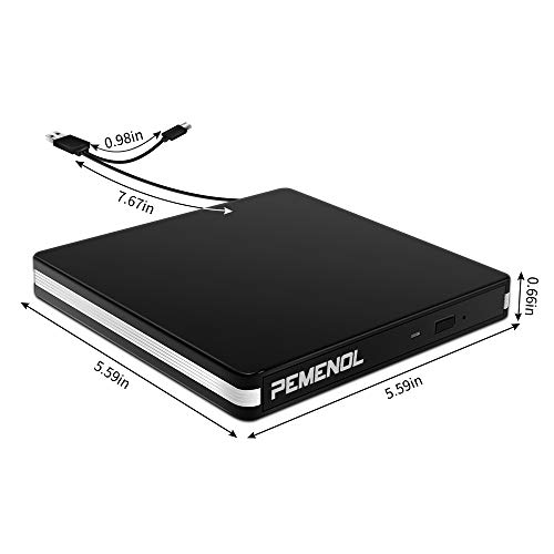 External DVD Drive, USB 3.0 Portable CD/DVD +/-RW Drive Burner CD ROM Re-Writer Optical Drive Reader Type-C Port Compatible with Laptop Desktop PC Windows Linux OS Apple Mac Black