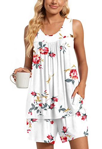 TAOHUADAO 2 Piece Women's Sleeveless Pajama Sets, Lounge Sleepwear Ladies Pjs Sets with Pockets