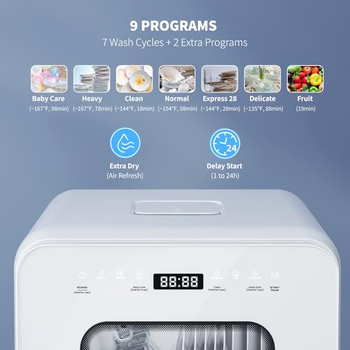 AIRMSEN-Portable-Countertop-Dishwasher-with-5L-Water-Tank-Mini-Dishwasher-with-146-Ultra-Narrow-Design-9-Programs-24H-Delay-Start-360-Dual-Spray-No-Hookup-Needed-C01-White