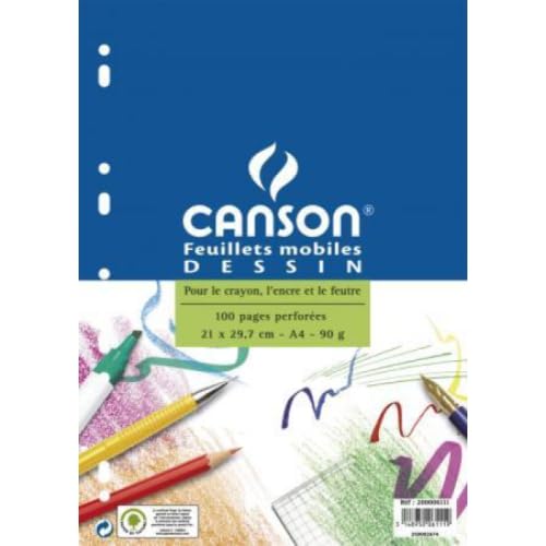 Lot de 30 Sachet de 50 feuillets mobiles papier à dessin A4 90g/m², perforés 9 trous