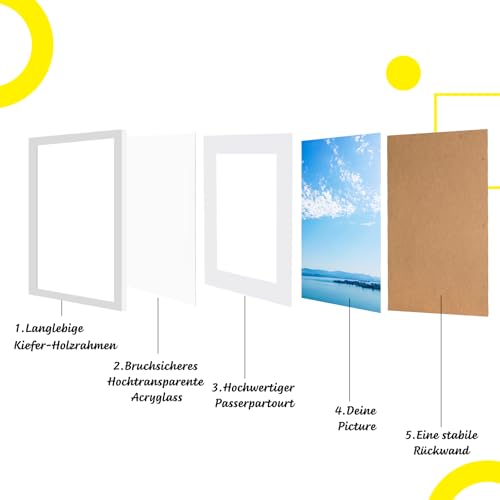 kollyseek Picture Frame 40 x 50 cm White Real Wood with Mount Pine Wood Frame with Shatterproof Acrylic Glass Pine Wood Photo Frame White Picture Frame - Image 4