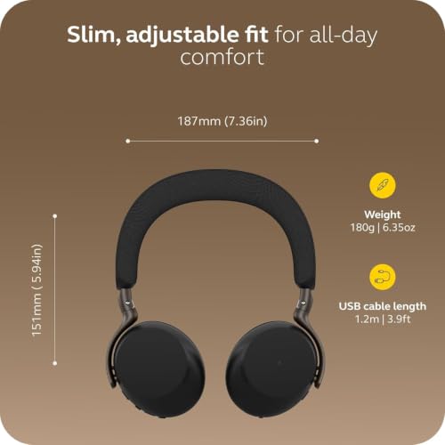 Jabra Evolve3 75 On-Ear Wireless Bluetooth Headset with Microphone, Black - image 9