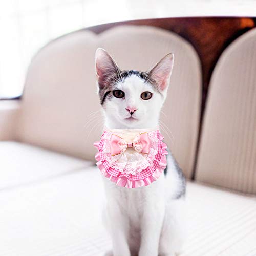 AriTan Pet Bandana Costume, Cat Pink Bow Lace Apparel Triangle Scarf Accessories, Dress up Lace Breathable Bibs for Small and Medium-Sized