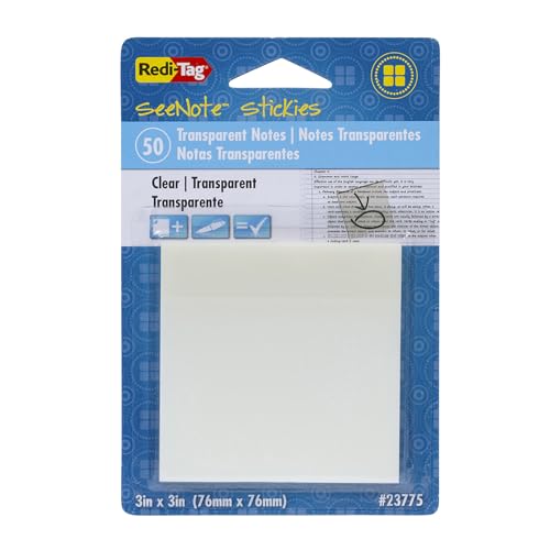 Image of Redi-Tag SeeNote Stickies Transparent Sticky Notes, 50-Pack, 3 x 3 Inches, Clear (23775)