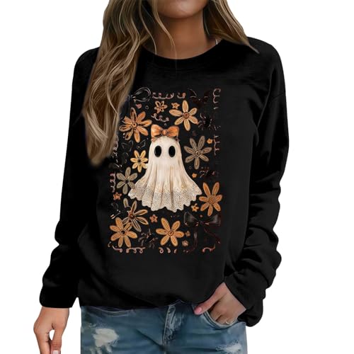 Halloween Sweatshirts for Women Spooky Season Casual Fall Tops 2026 Black - image 5