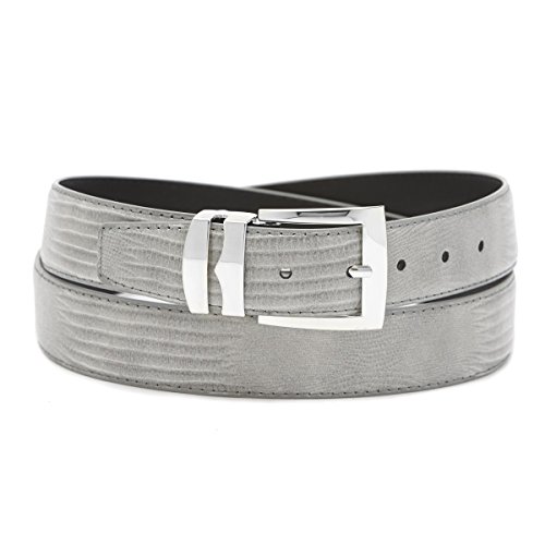 Concitor Men's Bonded Leather Belt SILVER GREY LIZARD Skin Pattern Silver-Tone Buckle 36