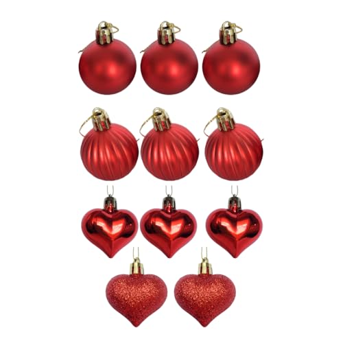 Kit 11 Bolinhas E Coração De Natal 4cm Enfeite Decoração (Cor Vermelha Ou Dourado) Brilhante Fosca C