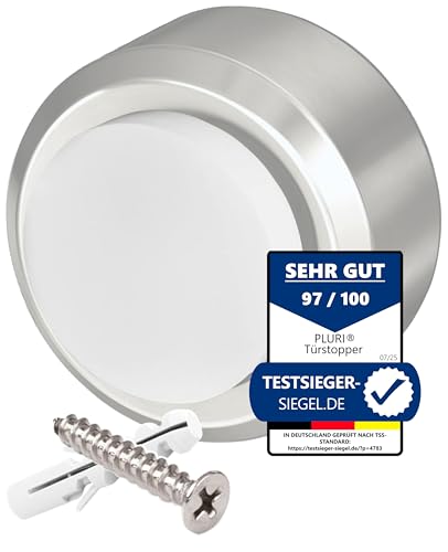 PLURI - Premium Türstopper Wand Edelstahl [1er Set] - GRATIS Befestigungsmaterial, Wand-Puffer Gummi-Puffer, Tür-Puffer, Door-Stopper Tür-Griff, Wand-Schutz Tür-Klinke, Wand-Stopper Wand-Montage Weiß