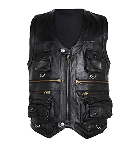 Gilet en cuir épais marron homme grande taille résolvant le manque de poches pour la moto