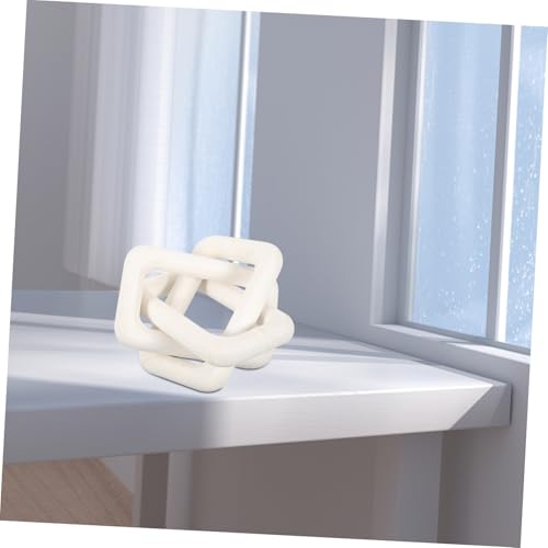 Sosoport Decorazione a Maglie Di Catena in Legno Nodi Rustica Bianca, Ornamento Sospeso Per Soggiorno e Libreria, Decorazione Semplice e Minimalista Per La Casa