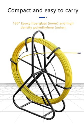 Fish Tape Fiberglass 6MM 500FT Fish Tape Puller Fiberglass Wire Cable Running with Cage [6mm*150m]