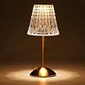 Nusogon Cordless Touch Table Lamp, 3500mAh LED Rechargeable Small Dask Lamp, 3 Colors Dimmable Battery Operated Crysta Lamp for Bedroom Restaurant Kitchen Home Decor, Gold