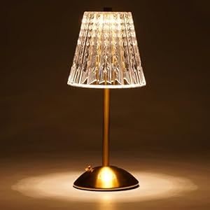 Cordless Touch Table Lamp, 3500mAh LED Rechargeable Small Dask Lamp, 3 Colors Dimmable Battery Operated Crysta Lamp for Bedroom Restaurant Kitchen Home Decor, Gold