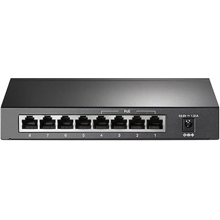 TP-Link PoE Switch 8-Port Gigabit, 4 PoE+ ports up to 30 W for each PoE port and 64 W for all PoE ports, Metal Casing, Plug and Play, Ideal for IP Surveillance and Access Point(TL-SG1008P V4), black