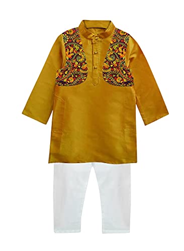 Image of A.T.U.N. All Things Uber Nice) Polyester All Things Uber Nice Boy's Regular Kurta Pyjama Jacket Set