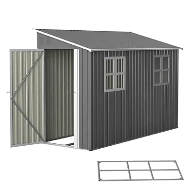 4x10FT Metal Shed with Floor Frame, Lean to Shed with 2 Windows, Outdoor Storage Shed for Garden Backyard Patio, Outside Large Tool Shed for Tools& Bicycle Storage