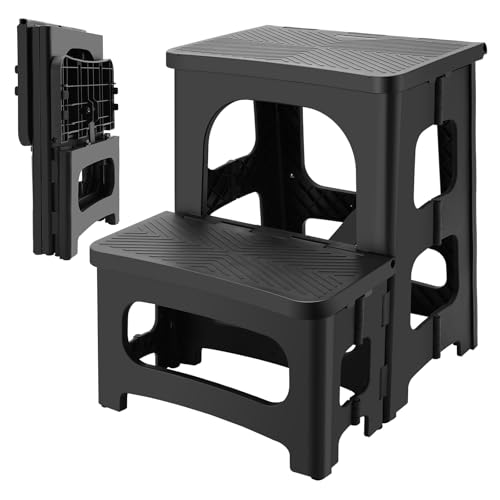 PAHTTO Tabouret Pliable pour Adultes et Enfants, Marchepied Enfant Base Antidérapante, 2 marches, pouvant Supporter jusqu'à 180 kg, pour la Cuisine, la Chambre, Le Bureau, la Salle de Bain