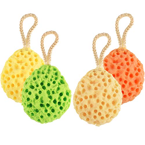 4 Pieces Bath Sponges Loofahs Shower Sponges Exfoliating Scrubber Balls for for Women Men Bathroom Supplies，4 Colors
