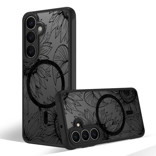 Oxytter Magnetic Case for Samsung Galaxy A15 [Compatible with MagSafe] Black Flower Floral Case for Women Girls Soft TPU Bumper Hard PC Back Anti-Fall Shockproof Protective Slim Cover A5 - image 1