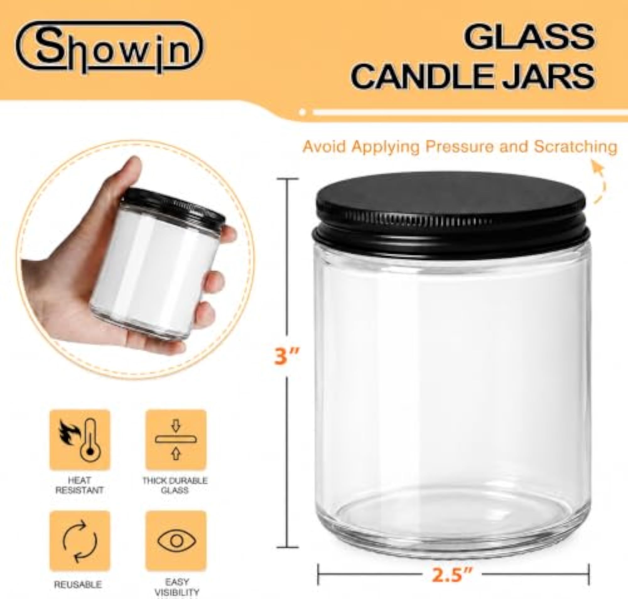 12pc Amber Glass Candle Jars with Lids for Candle Making