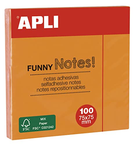 Apli 11900 – Sticky Notes Funny 75 X 75 Mm Pad Of 100 Sheets Fluorescent Orange