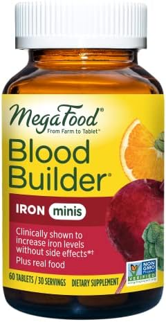 MegaFood Blood Builder Minis - Iron Supplement Shown to Increase Iron Levels Without Nausea or Constipation - Energy Support with Iron, Vitamin B12, and Folic Acid - Vegan - 60 Tabs (30 Servings)