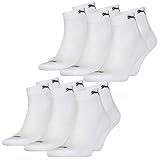 PUMA Unisex Herren Damen Quarter Socken CUSHIONED 6er Pack 35-38 39-42 43-46 Schwarz Weiss Blau Grau 83% Baumwolle, White, 39/42