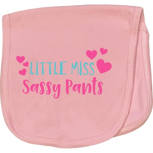 inktastic Little Miss Sassy Pants, Sassy, Sassy Girl, Hearts Baby Burp Cloth Pink 3659f