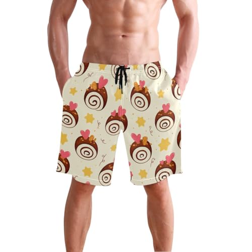 Dessert Swiss Roll Star Yellow Mens Swim Trunks Quick Dry Beach Shorts with Pocket S 2302196