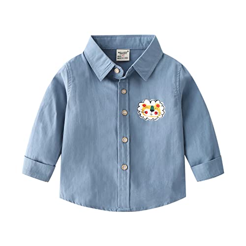 Toddler Kids Cute Long Sleeve Shirts Cartoon Graphic Shirt Baby Girls Boys Lapel Button Down Tops Fall Casual Comfy Outfits