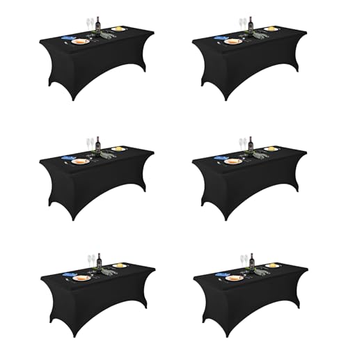 Image of FORLIFE 6Pack Spandex Table Covers 6ft,Fitted Tablecloth for 6ft Rectangular Tables, Stretch Patio Table Covers, Universal Spandex Table Cover for Wedding, Banquet, Party - Black