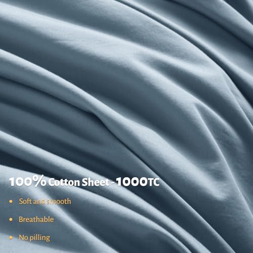 Shilucheng 100% Egyptian Cotton Queen Size Sheets Set - 1000 Thread Count,Luxury Cotton Bed Sheets,Breathable & Cooling Bedding and Pillow Cases, 16 Inch Deep Pocket - 6 Piece (French Blue, Queen)