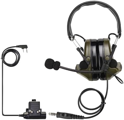 etevis EHK007 Tactical Headset, 28db Noise Reduction, Electronic Pickup, Headphones Protect Hearing for Kenwood 2 Pin Jack Two Way Radios for Airsoft Exercise CS(1Pack)