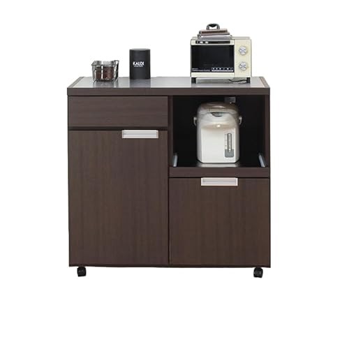 幅85cm キッチンカウンター レンジ台 キャスター付き ステンレス天板 完成品 (ダークブラウン)