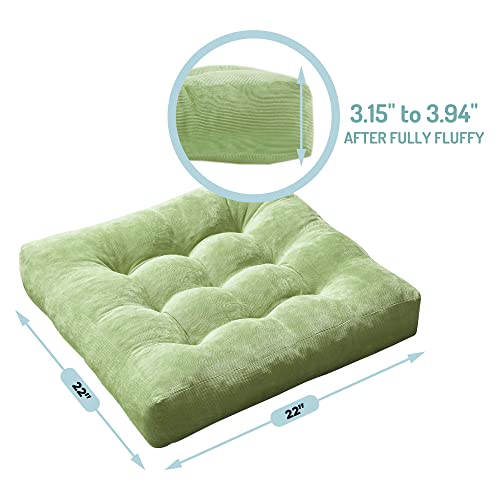 Degrees of Comfort Meditation Floor Pillow, Square Large Pillows Seating for Adults, Tufted Corduroy Cushion for Living Room Tatami, Green 22x22 Inch