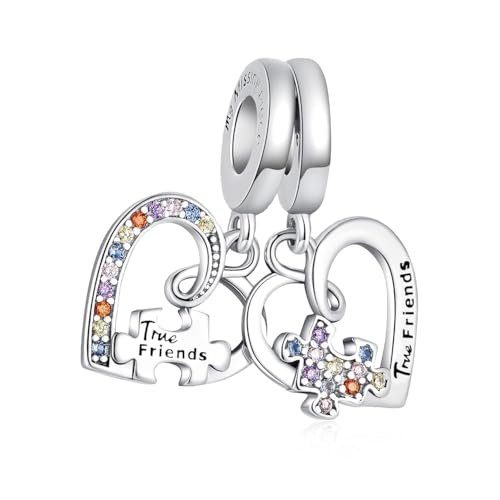 LMLMECREA Freundinnen Charms Anhänger 925 Sterling Silber mit Gravur True Friends Herz Charm für Europäische Armbänder - Geschenk für Frauen