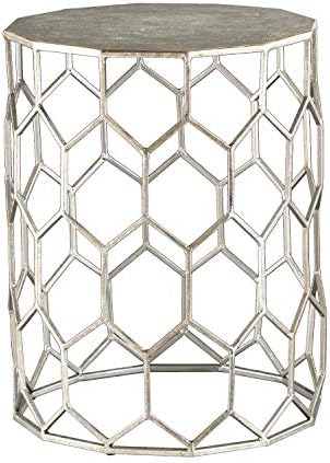 SEI Furniture Clarissa Honeycomb Accent Table - Antique Silver Frame - Geometric Design