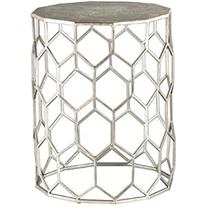 SEI Furniture Clarissa Honeycomb Accent Table - Antique Silver Frame - Geometric Design