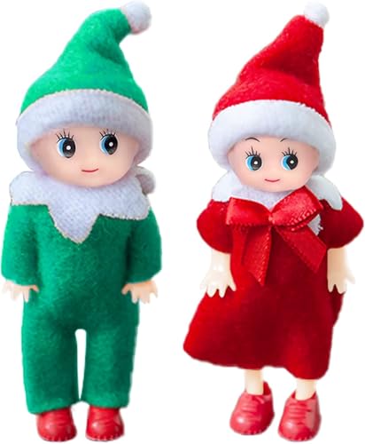nedit Figurine De Noel - Lutin De Noël (Lot de 2) Figurine Fille et Garçon - Mini Poupées- Accessoires Ludique et Sympa - Décoration
