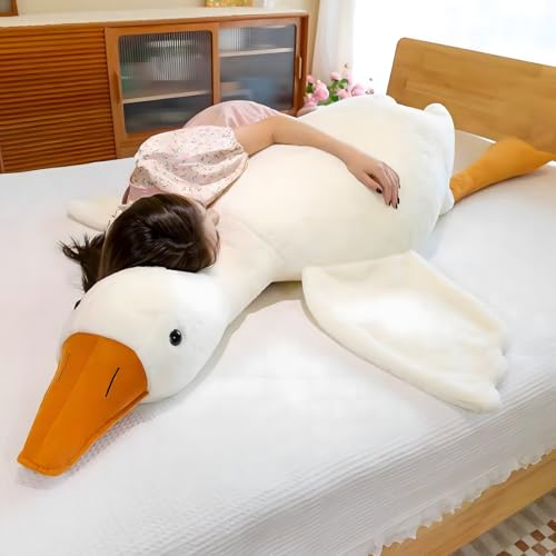 Image of Ryttir Giant Goose Plush - 63 inch Extra Soft Goose Stuffed Animal Hugging Pillow with Rotund Belly,Safety Nursery Decor & Sensory Comfort Toy,Cuddle Companion for Kids(Birthday Gender Neutral Gift)