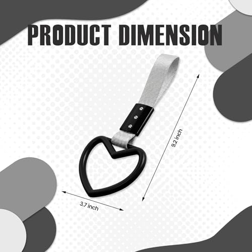 Image of 2PCS Heart Shaped Car Handle Straps, Rear Bumper Warning Keychain Ring for Car Exterior Accessories (Black-Silver)