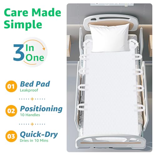 Image of Incontinence Bed Pads Washable with 10 Handles for Bedridden Care, 34 inchx72 inch