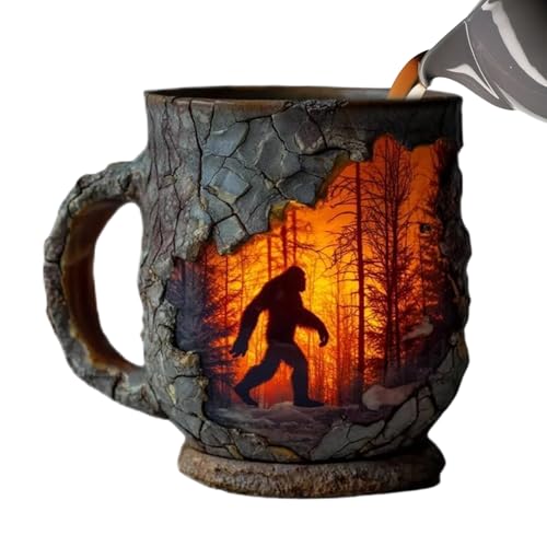 Divertidas tazas de café divertidas con escena de fuego para mujer, taza ergonómica de cerámica con asa, diseño de textura de corteza de árbol 3D para amigos, compañeros de trabajo, profesores, niños