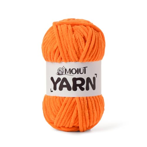 Image of Fluffy Chenille Yarn for Crocheting, Chunky Velvet Yarns for Crochet Amigurumi, Baby Yarn for Crocheting Soft Blanket, 87.4yds /3.5 oz Bulky Yarns for Crafts /Hats /Shoes /Socks (Orange)