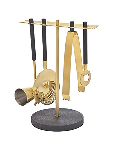 Bar Tool Set With Stand - Black And Gold Bartender Mixology Kit - 5 Pc Set #TOP24