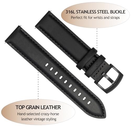 CORROPELLE Correa de Reloj de Cuero de Liberación Rápida 18mm 19mm 20mm 21mm 22mm, Correas de Reloj de Cuero Genuino Elegantes Vintage Retro de Repuesto para Hombre Mujer, Reloj y Smartwatch - imagen 2