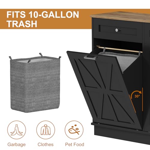 Image of Double Tilt Out Trash Cabinet 20 Gallon,Dual Kitchen Wood Trash Can with Hideaway Drawers,Hidden Pet-Proof Garbage Can Laundry Hamper for Kitchen, Dining, Living Room