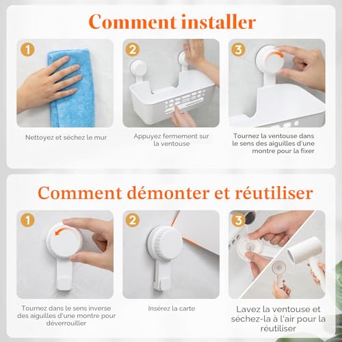 Panier de douche à ventouses mural Lifewit blanc 31,4 cm - 7