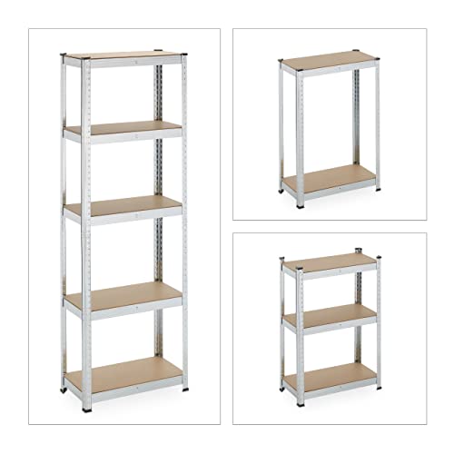 Relaxdays Schwerlastregal, HxBxT: 180x60x30 cm, 500 kg, verzinkter Stahl, Lagerregal Keller, Garage, zum Stecken, Silber